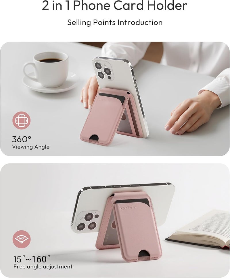 Spotelo Magnetic Wallet for iPhone, Compatible with MagSafe Adjustable Stand Wallet, RIFD Blocking Leather Magnetic Card Holder for iPhone 17/16/15/14/13/12 Series, Not for iPhone 13/12 Mini(Pink) - Image 3